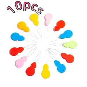10pcs Random Color Plastic Gourd-Shaped Gold Wire Threading Tool High-Strength Steel Wire DIY Beading Large Eye Needle Gourd Threading Aid