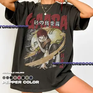 Gaara Anime T-Shirt: Retro Graphic Tee Shirt Fathers Day Gift for Husband Tee Halloween Party T-shirt Unisex Tee, Streetwear Soccer Tee.