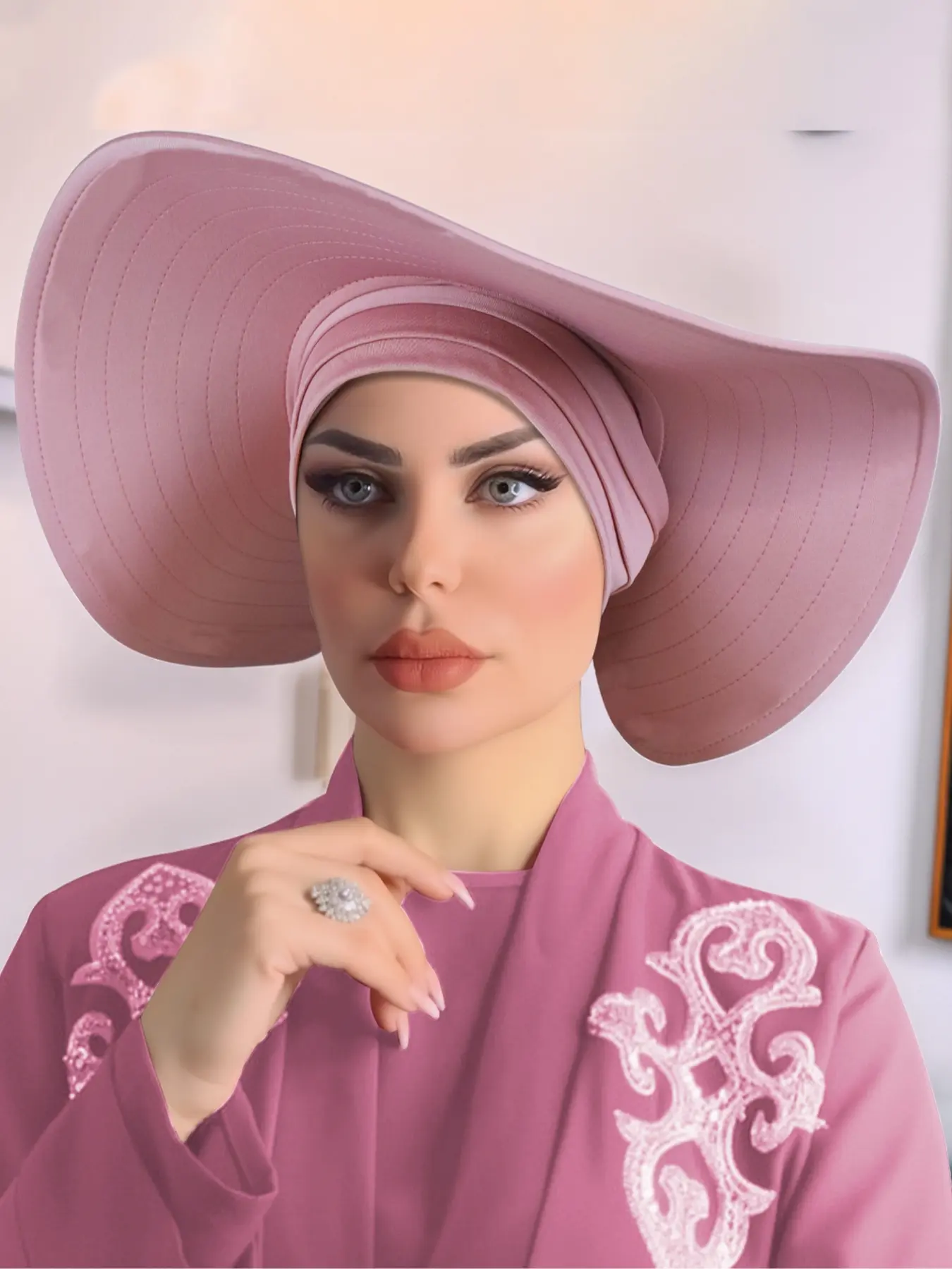 Women's Wide Brim Turban Headscarf Hat, Vintage Elegant Style Sun Protection Cap, Multi-Color Options, All Seasons, Ideal for Daily and Religious Occasions