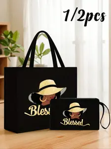 Lightweight Tote Bag And Matching Cosmetic Bag, Casual Trendy Bag - Waterproof And Easy To Clean Fabric With Multiple Pockets, Suitable For Shopping, Travel, Beach, Teacher Appreciation Gift, Women's Linen Large Capacity Tote Bag