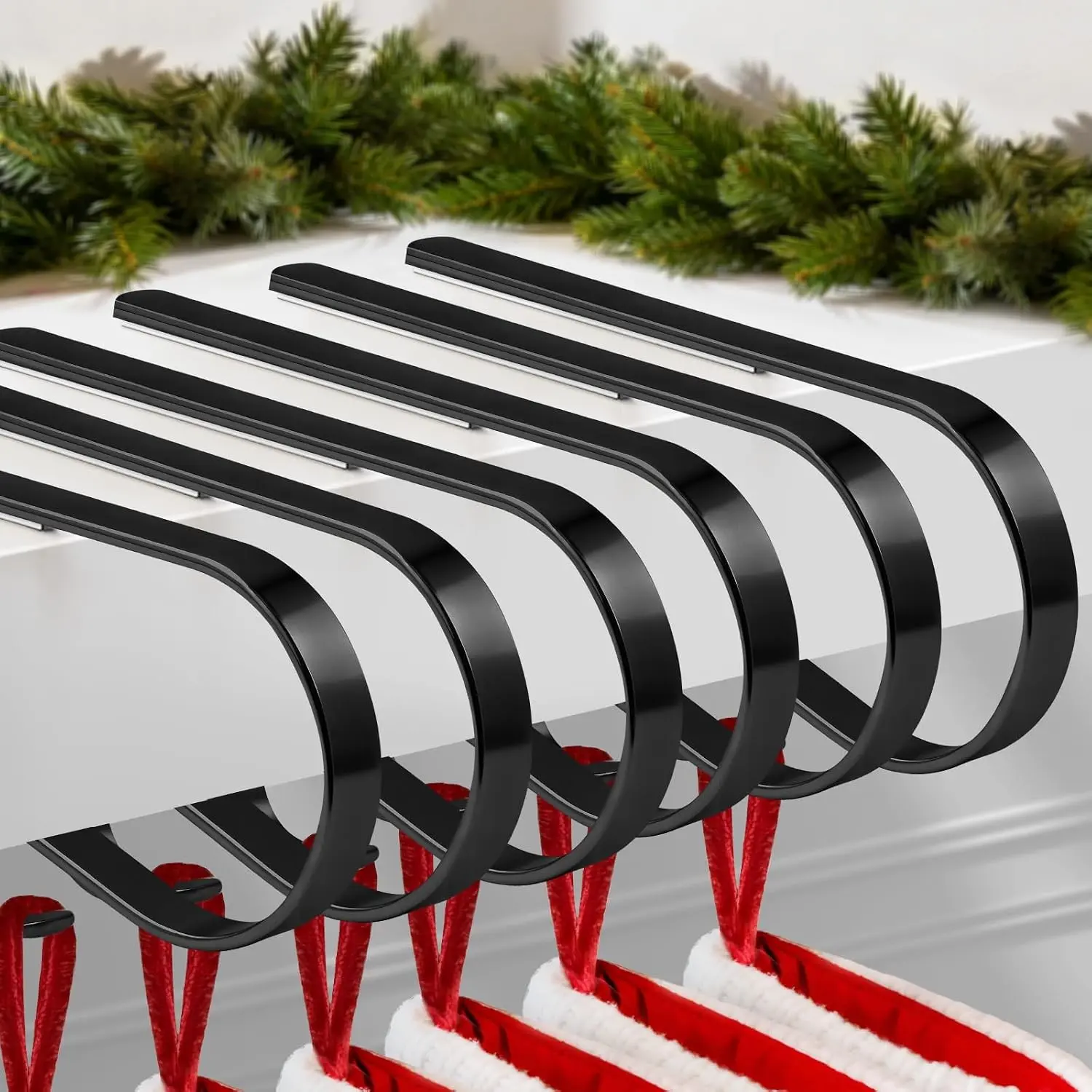 6 PCS Stocking Holders for Mantle,Multi-Use Stocking Holder,No Drilling Required & Adjustable Garland Hanger for Christmas