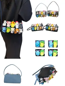 Cute Animal Plush Crossbody Bag for Women, Cartoon Doll Shoulder Bag, Denim Handbag, Multicolor, Ideal for Daily Commuting and Shopping