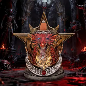 Premium Statue：Demonic Dragon Incense Burner with Smoke Effect Pentagram Backflow Holder for Dark Aesthetic Enthusiasts Unique Mysterious Design Lotus Shaped Set