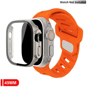 Silicone Sport Band with Ultra-look Case, Oblique Hole Design Strap Compatible with Apple Watch Ultra/Series 10/9/8/7/SE, Durable Replacement Silicone Strap for Outdoor Fitness, Smart Watch Straps