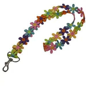 Colorful Daisy Flower Lanyard – Embroidered Retro Boho Keychain Strap for Keys, ID Badge, or Wallet