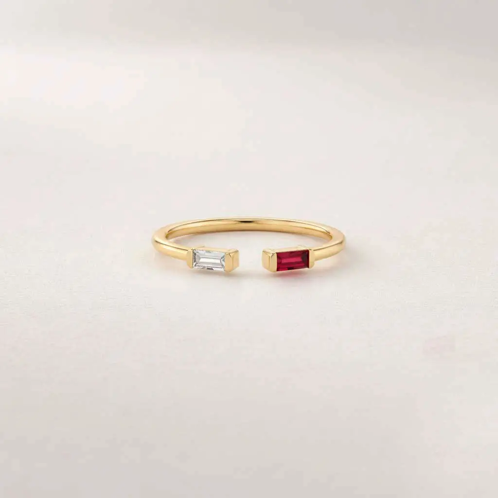 Double Birthstone Ring, Baguette Birthstone Ring, Birthstone Couple Ring, Birthstone Customized Ring Gift For Her, Birthstone Open End Ring