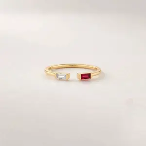 Double Birthstone Ring, Baguette Birthstone Ring, Birthstone Couple Ring, Birthstone Customized Ring Gift For Her, Birthstone Open End Ring