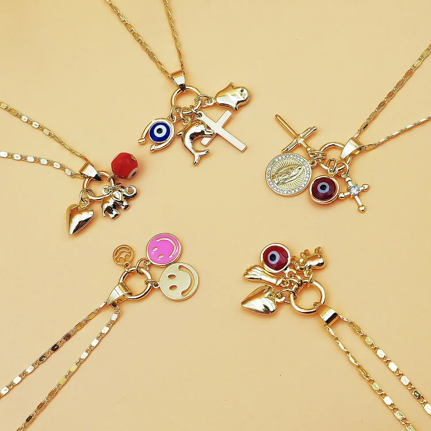 Bohemian Statement Necklace with a Devil's Eye and Geometric Cross Design, Unisex Fashion Chic Accessories, Ethnic, Bold Boho Energy, Cross‑Culture Flair