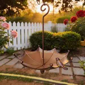 1 piece umbrella-shaped metal bird bath and feeder - Iron art outdoor hanging garden decoration, decorative bird food tray for patio and balcony - Durable bird food bowl and water bowl. Garden tools, multifunctional garden tools, garden animal tools