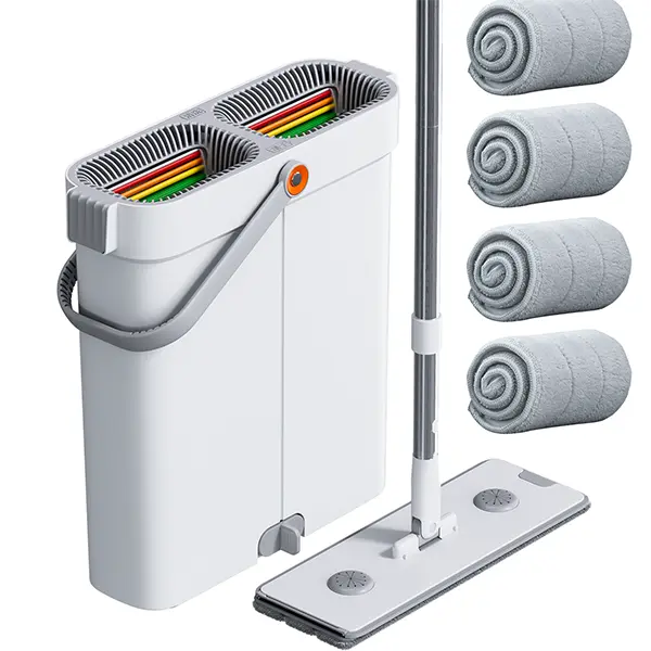 Mop and Bucket with Wringer Set, Flat Squeeze Mop Flat Head, Dust Mops for Wall Cleaner with Long Handle, Hands-Free Microfiber cloth Mops for Floor Cleaning removal Easywring Spin Mop Rinseclean Spin Mop