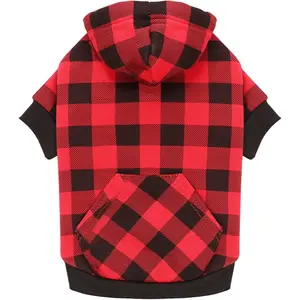 Dog Hoodie Dog Sweater Red Buffalo Plaid Dog Clothes Warm and Soft Breathable Cozy Large Dog Sweater Dog Hoodies for Large Dogs with Pocket(L)