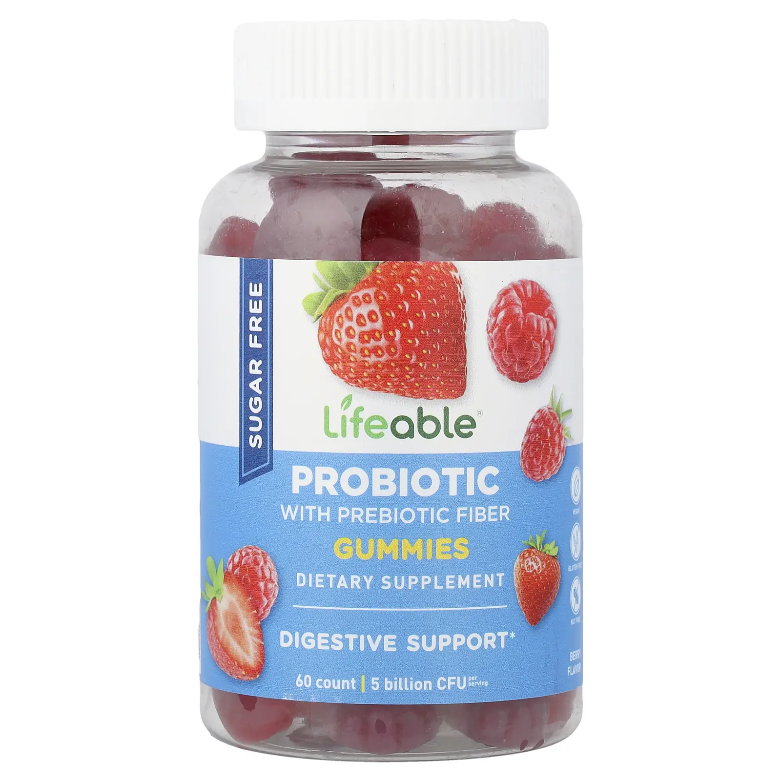 Lifeable Probiotic with Prebiotic Fiber Gummies, Berry, 60 Gummies