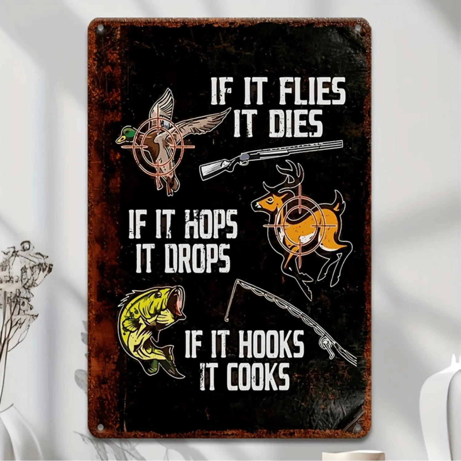 Vintage Hunting And Fishing Metal Wall Sign With Humorous Quote Rustic Tin Plaque For Home Bar Garage Decor Weatherproof Ideal Gift For Outdoor Enthusiasts