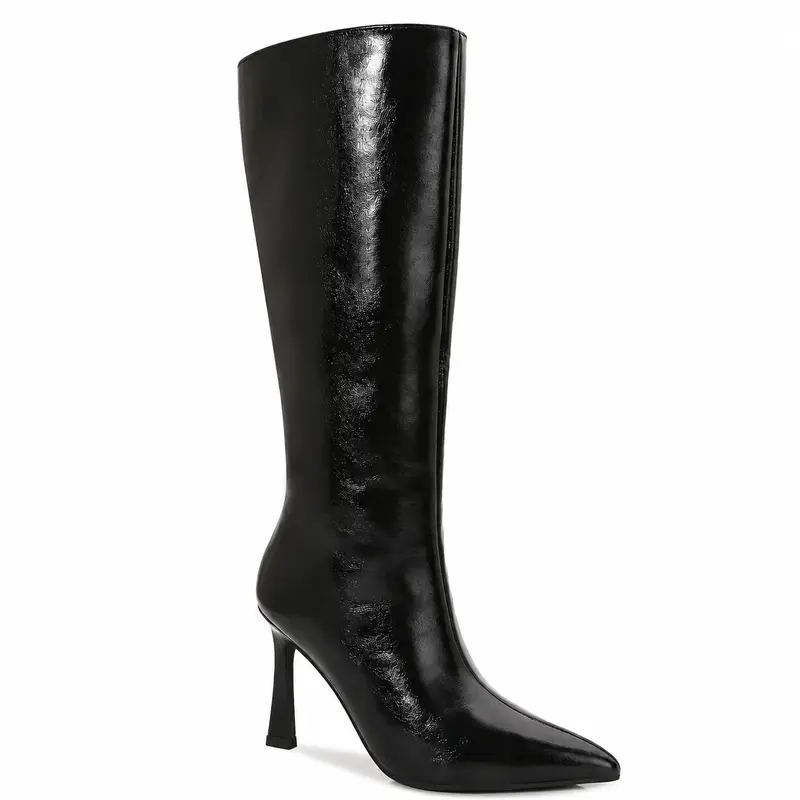 BERNESS Babs Women's Fashion Knee-High Glossy Pointed Toe Stiletto High Heel Dress Boots, Ideal for Night Out, Fall Outfits