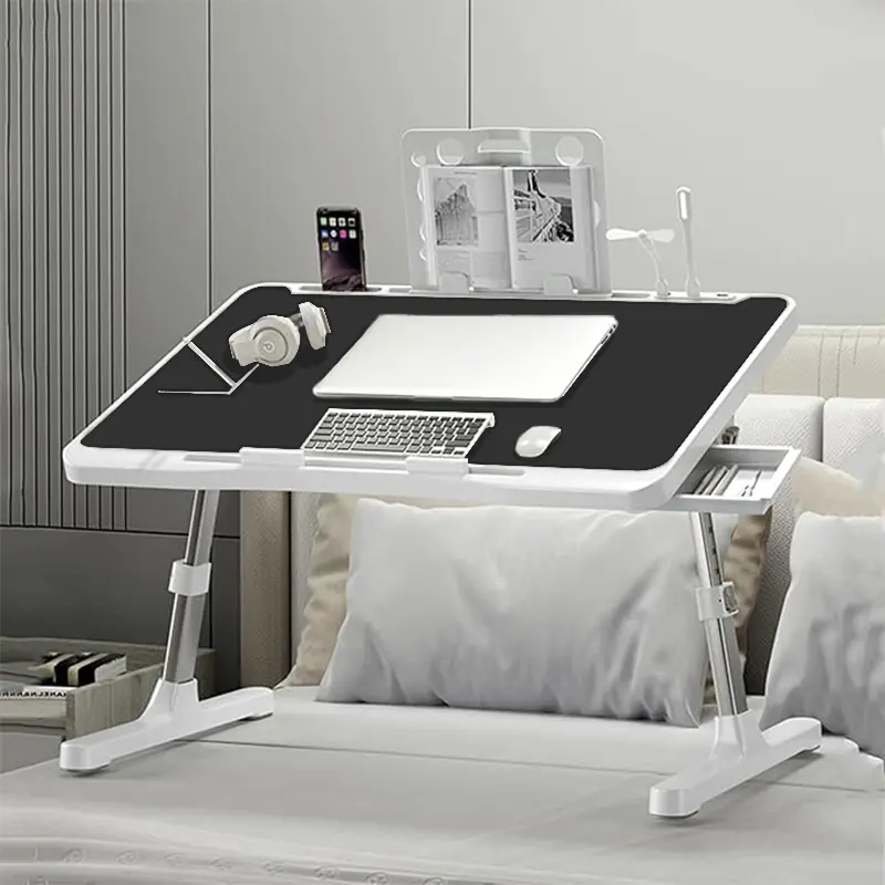 Laptop Bed Desk, X-Large Leather Adjustable Computer Bed Table Tray, Foldable Laptop Lap Desk for Bed Sofa Couch Floor Writing Eating Working with Drawer 2 Movable Stoppers The perfect gift choice for Christmas and New Year.