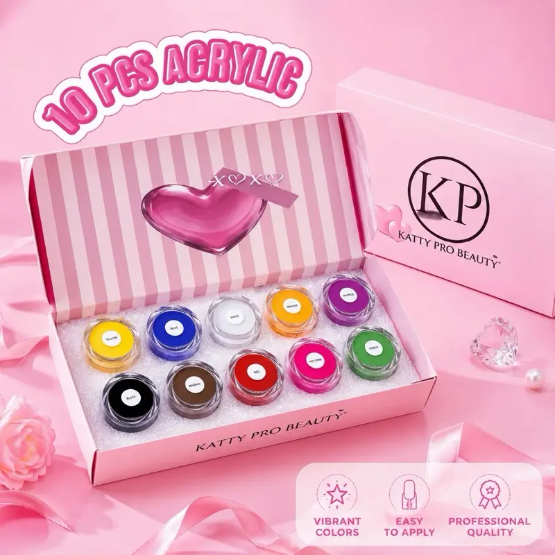 10-Piece Colored Acrylic Powder Set for Nail Art