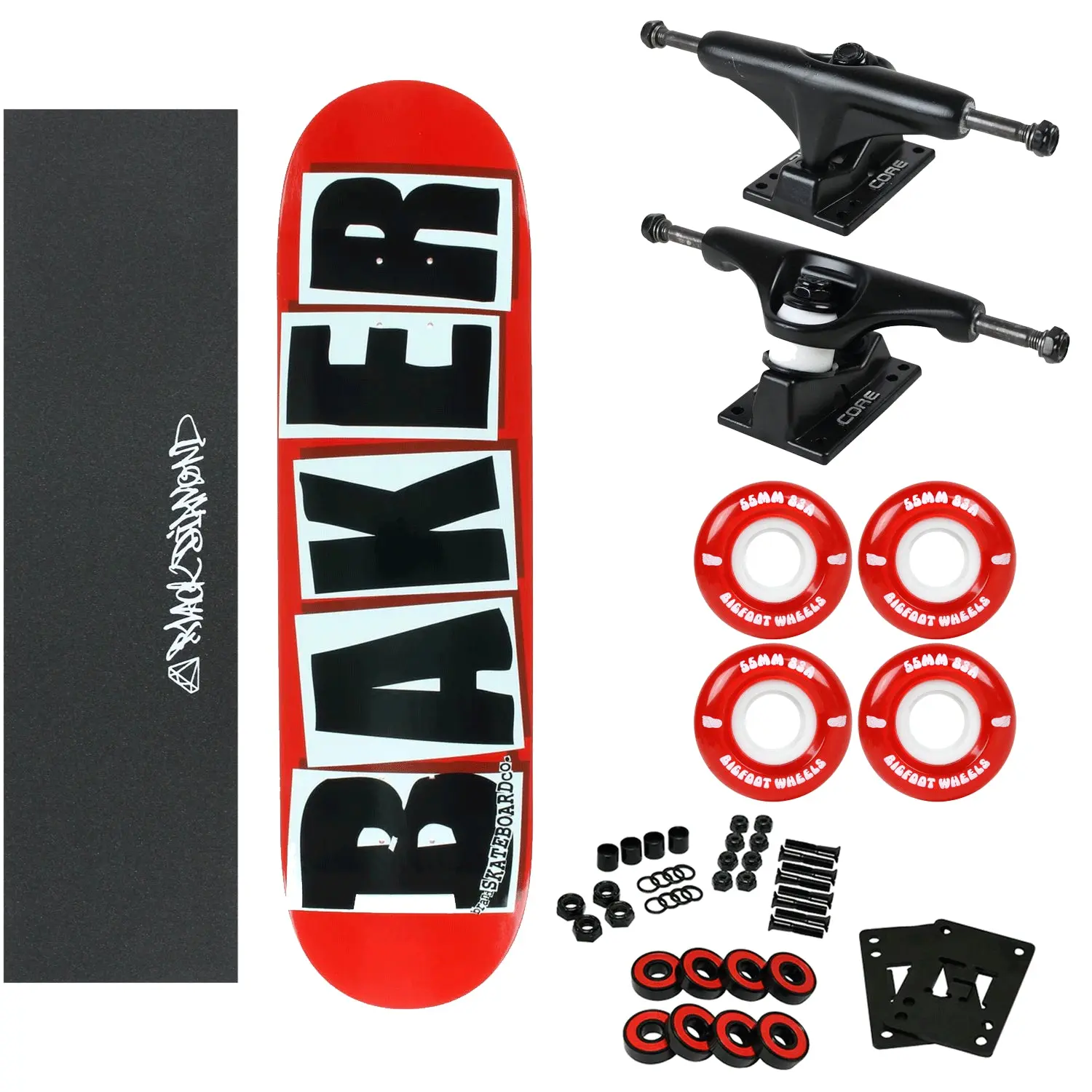 Baker Complete Logo Red/Black 8.475" with 83A Soft Wheels