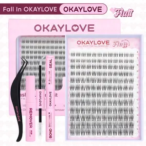 OKAYLOVE Invisible Band Lash Clusters Kit, 8-16MM Natural Wispy Cluster Lashes with 1-2 Weeks Long-lasting Lash Bond and Seal, Tweezers and Remover DIY at Home Easily for Natural  Clean Girls Makeup Gifts DealsForYouDays
