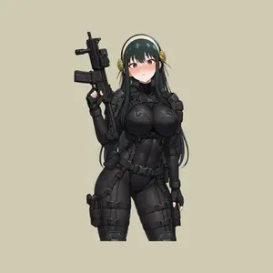 Yor Forger Black Ops Tactical Girl Sticker,  Long Dark Hair, Full Gear Loadout, Waterproof Vinyl for Bottle & Laptop