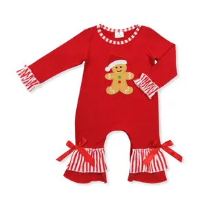 Christmas red gingerbread Print Long Sleeve OnePieces for Girls