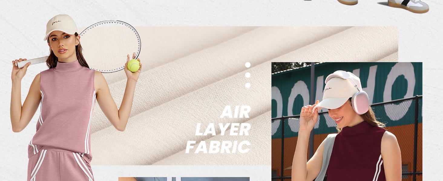 Casly Lamiit 2 Piece Sets for Women Summer Outfits Mock Neck Tank Top & Wide Leg Pants Stripes Casual Loungewear Tracksuits Tanktop Fitted