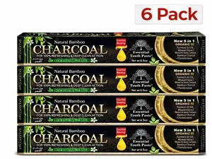 Natural Bamboo Activated Charcoal Essential Toothpaste (100% Fluoride Free) (6 Tubes)