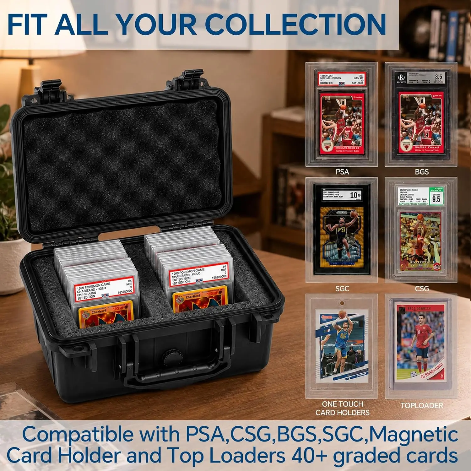 PIT66 Graded Sports Cards Storage Box - Black Deep Travel Size, Compatible with BGS, PSA, SGC, FGS Trading Card Holders