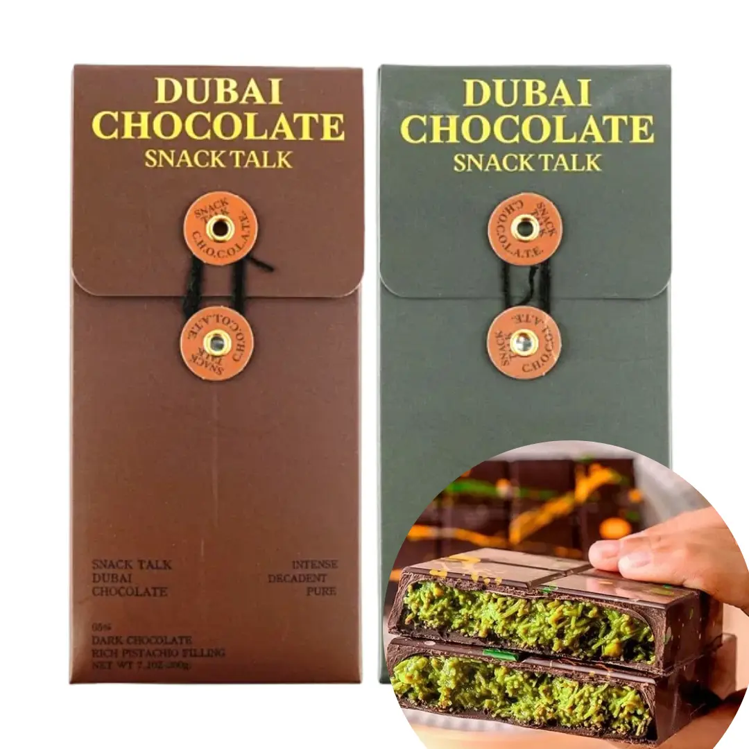SnackTalk Dubai Chocolate – Classic Pistachio Kunafa Milk Chocolate, Refrigeration Required, Cocoa Dessert Random Packaging Bonbon