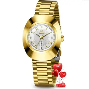 OLEVS Watch Watches for Women Gold Luxury Dress Quartz Diamond Tungsten Steel Classic Calendar Womens Wrist Watches for Ladies(Gold/Blue/White Dial)