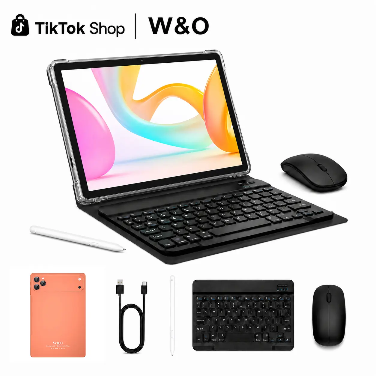 W&O 11" Android 15 Tablet, Large HD Screen, 12GB RAM+256GB Expandable Storage, 10000mAh Long-Lasting Battery, 5G WiFi, Dual Camera, Tablet Bundle with Keyboard, Mouse, Stylus&Case, Portable Device for Work, Back to School, Valentine’s Day Gift