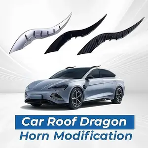 Glossy Black ABS Plastic Dragon Horn Roof Spoiler - Universal Fit Curved Shape Evil Horn Look Peel-and-Stick Vortex Generator, Car & Truck Exterior Trim Modification Part