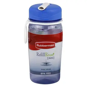 Rubbermaid Refill Reuse Mini 14 oz BPA Free Blue Lid Portable Drinkware for Everyday Use & On-The-Go Hydration Compact & Secure Seal Tumbler Reusable Water Bottle