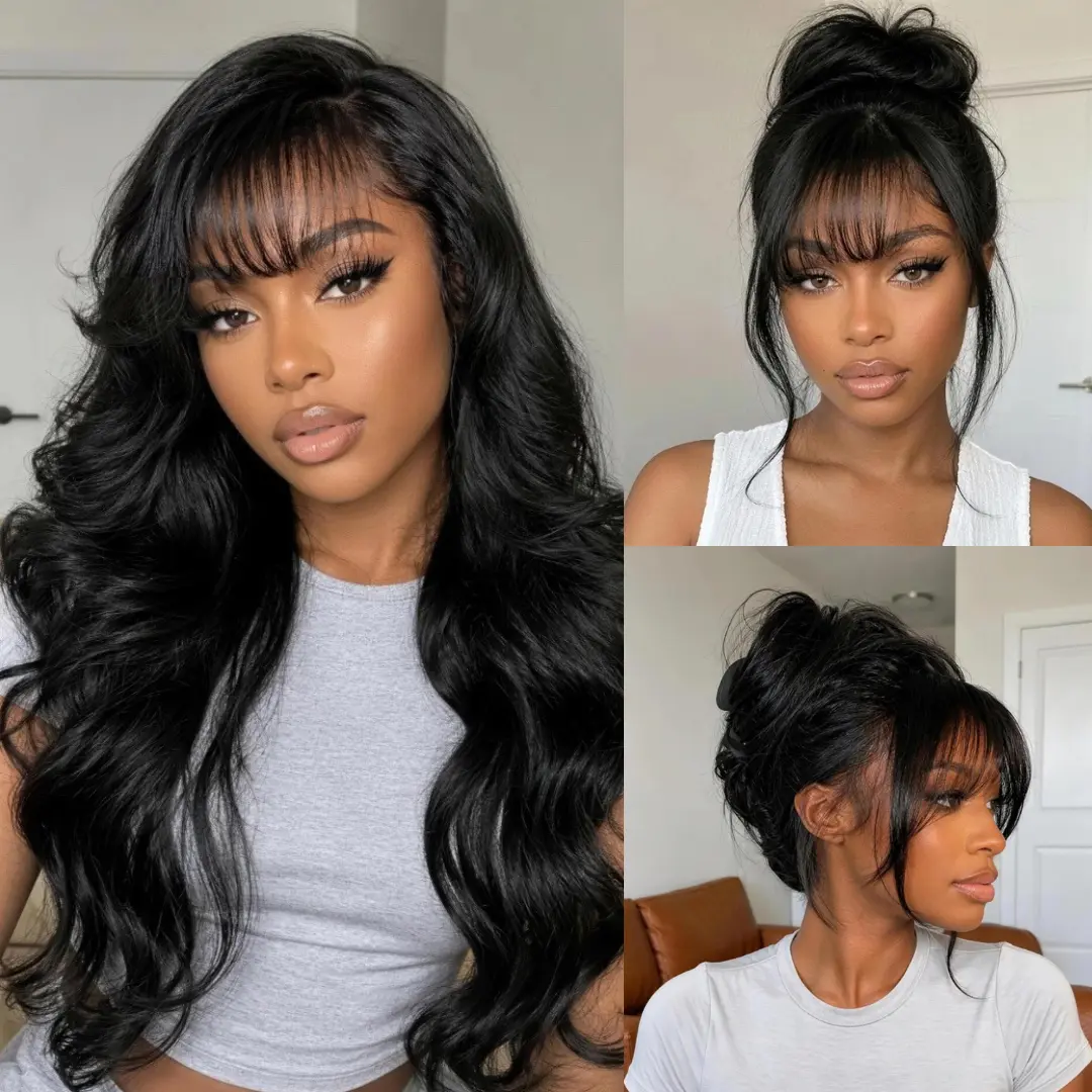 Glueless Pre Everything 360 Wig Human Hair Body Wave With Face Framing Curtain Bangs Pre Plucked Wear Go Wigs For Black Women Beginner Friendly Summer Daily Wig