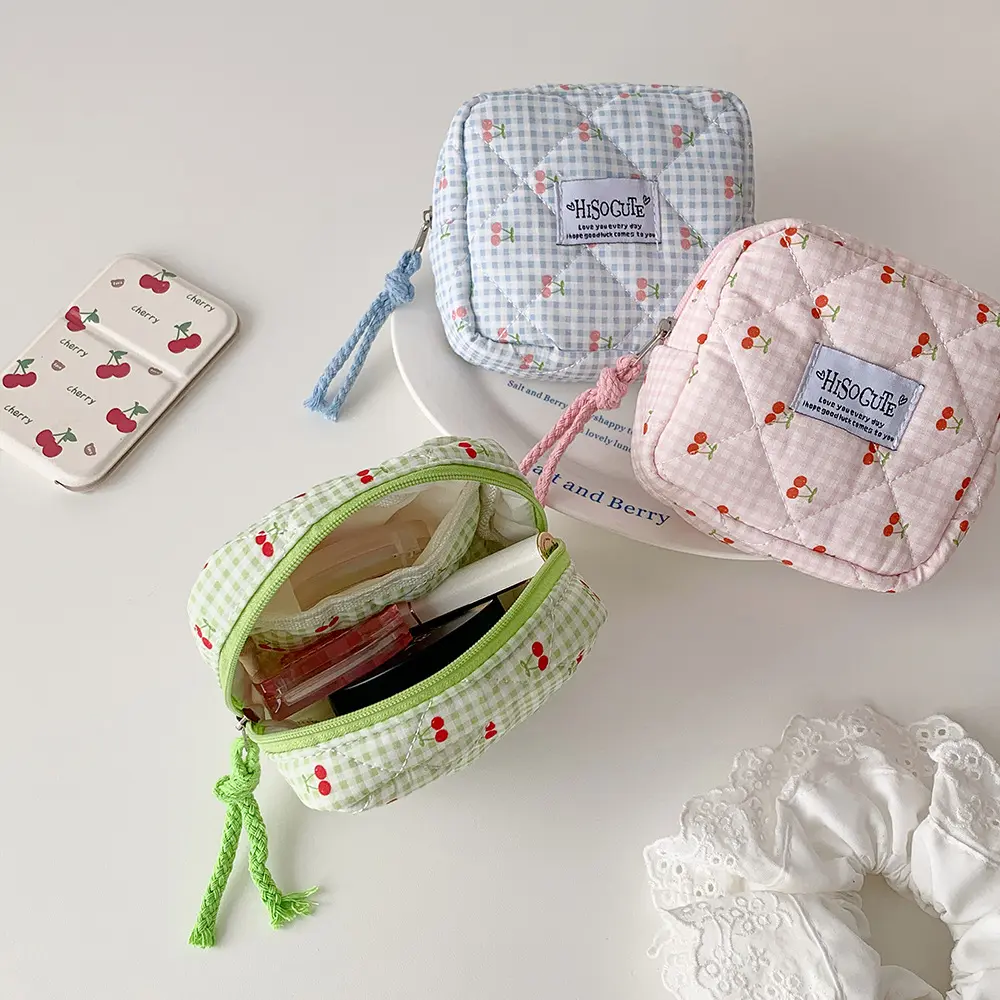 Cute Cherry Novelty Print Synthetic Organizer Pouch - Reusable Portable High-Capacity Makeup Bag for Teen Girls, Convenient During Menstruation Sanitary Storage