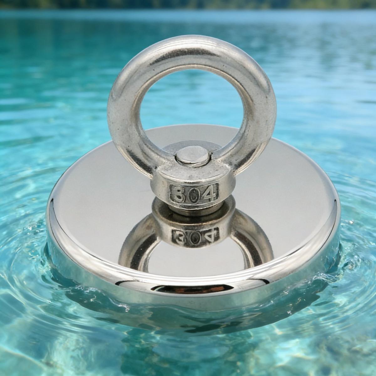 N42 Neodymium Fishing Magnet 675LB Pull Force 75mm Diameter Heavy Duty Lifting Magnet with 20M Rope Grappling Hook Complete Kit for Underwater Salvage Treasure Hunting