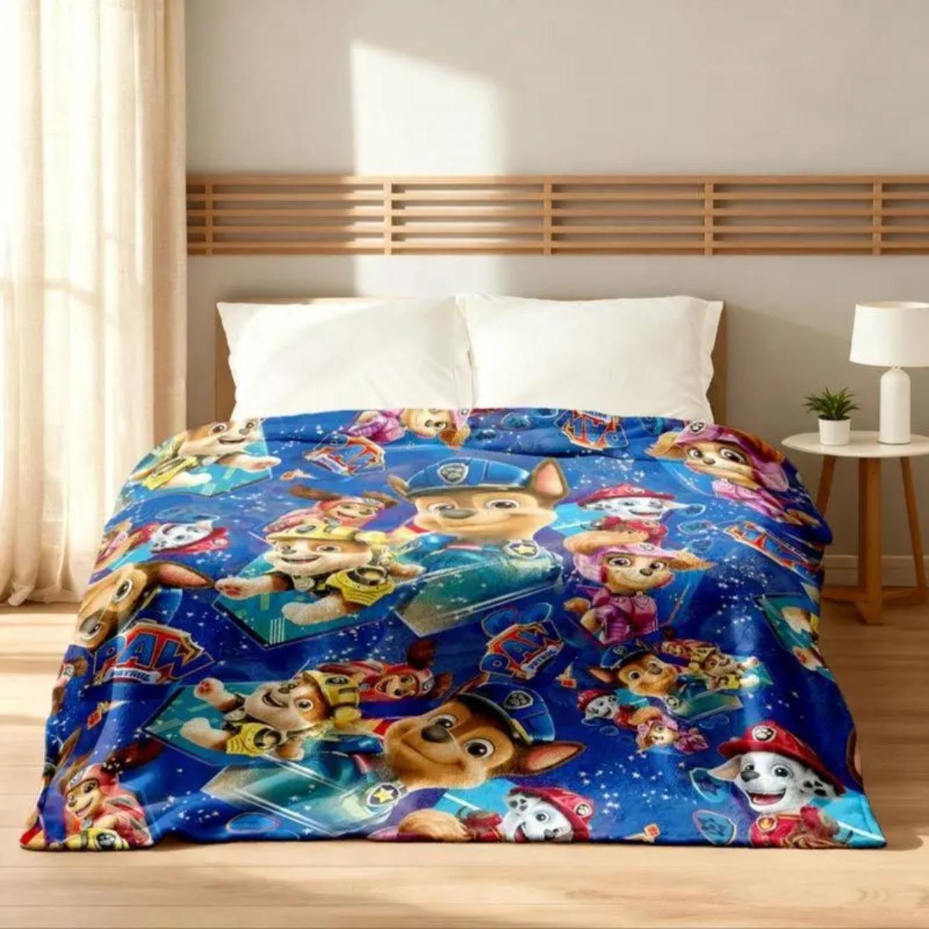 Paw Patrol Kids Blanket Soft Flannel Throw With Cartoon Puppy Print Lightweight Cozy Plush For Bed Sofa Travel All Seasons Toddler Boys Girls Birthday Holiday Gift Cute Decorative Blanket