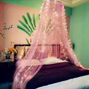 Lace Bed Netting with Warm Lights, Bed for Girls Room Decor, Pink/Single Door