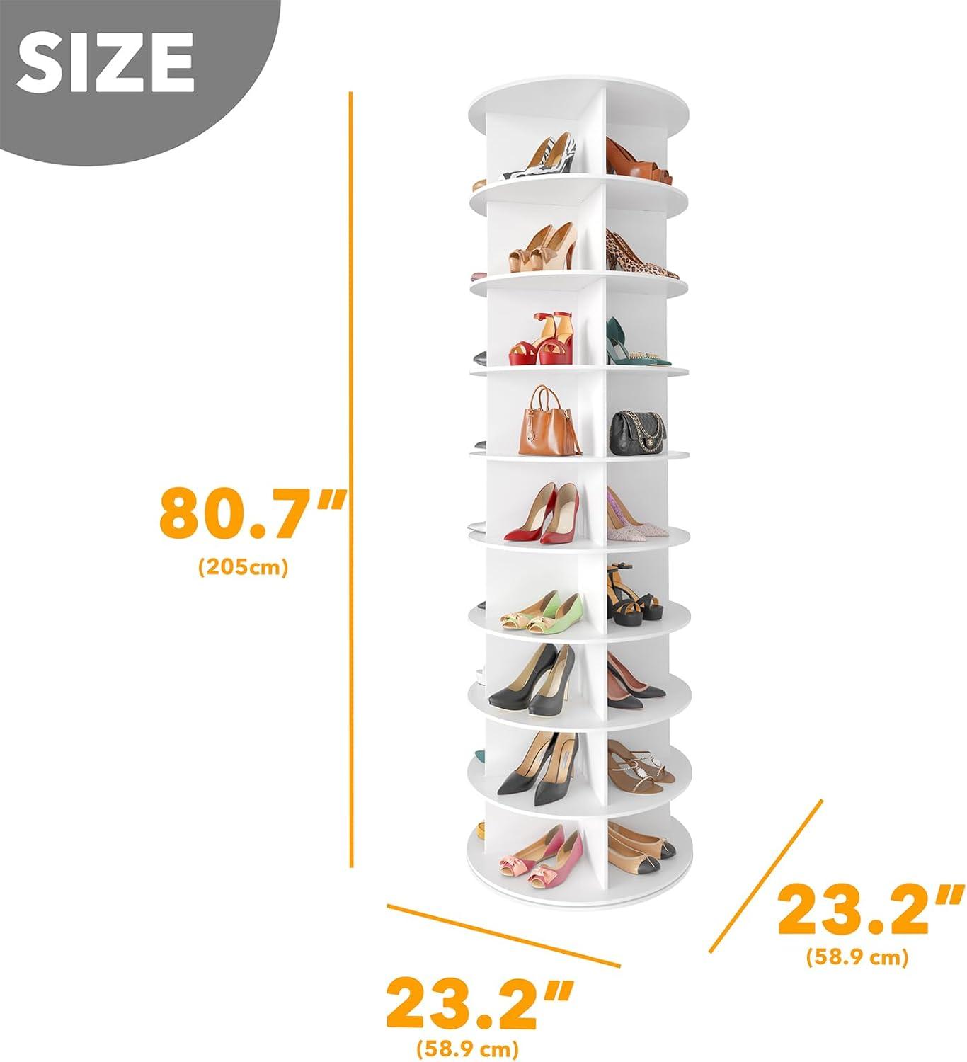 9-tier / 8-tier / 7-tier shoe cabinet Rotating Shoe Rack Tower, 360° Spinning Shoe Rack, Revolving Storage Round Carousel Display, Freestanding Lazy Susan Organizer Display for Bedroom, Living Room, Entryway, Closet, White