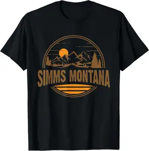 100%cotton Vintage Simms, Montana Mountain Hiking Souvenir Print T-Shirt Top Black