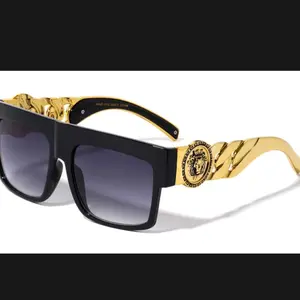 Men Fashion Sunglasses Oversized Square Gold Flat Top Frame Hip Hop Fancy Black