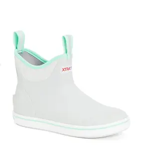 XTRATUF Women's 6" Ankle Deck Boots, Gray - Waterproof Non-Slip Rubber Fishing Rain Boots with Cushioned Insole, Boating Sailing Outdoor Work Shoes, Gift for Her