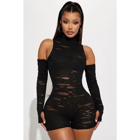 Delilah Distressed Romper - Black