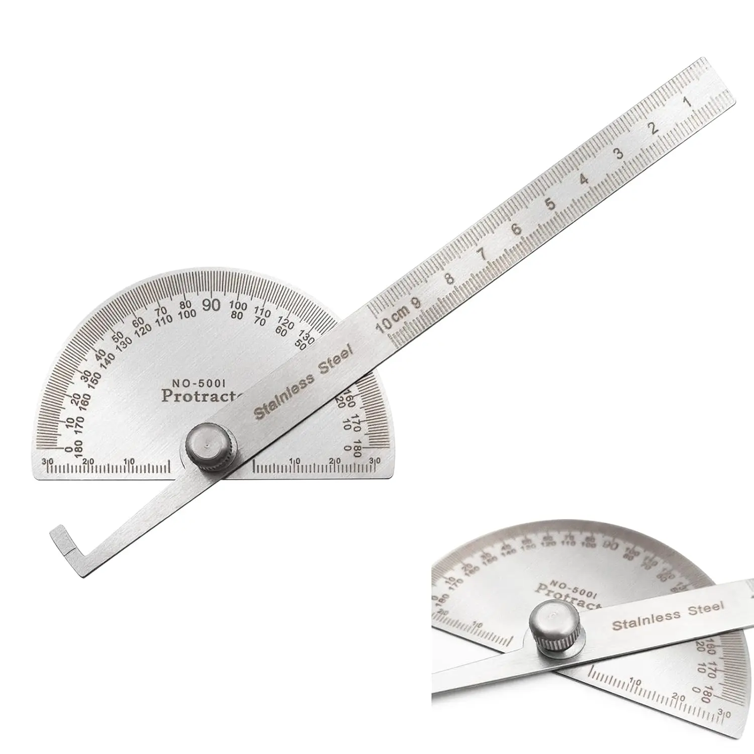 Angle Measuring Ruler Stainless Steel Protractor Carpenter Ruler Measuring Tool 0-180 Degrees (10cm/3.94inch) Craftsman Ruler Mechanic Tool Ruler