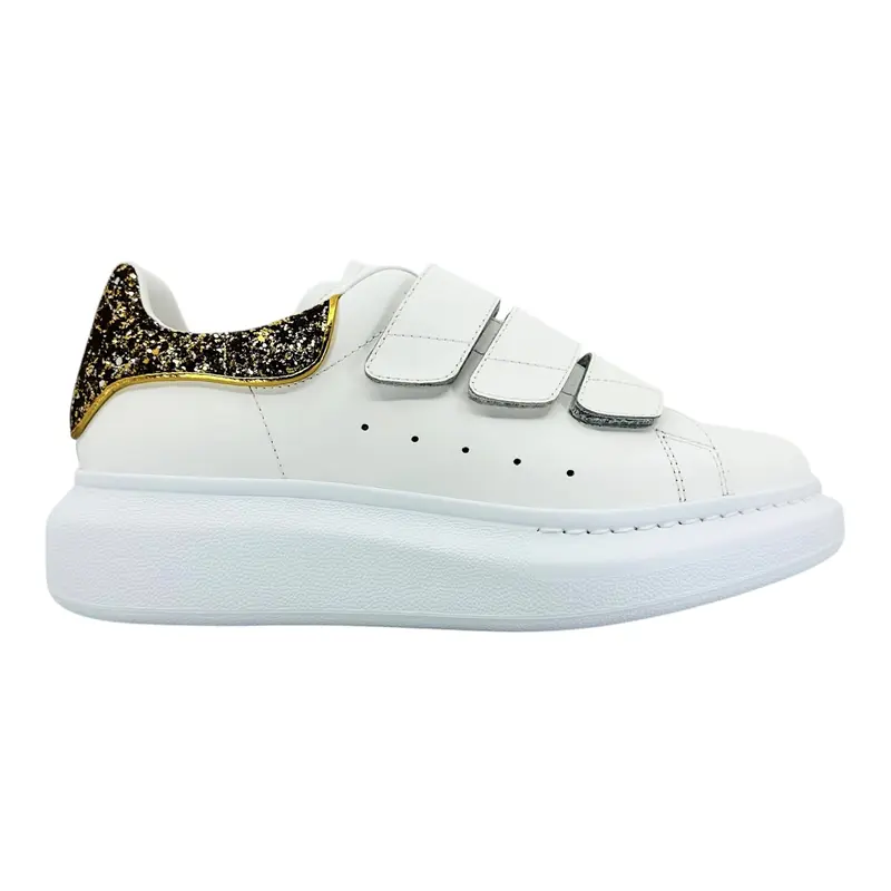 Alexander McQueen Larry Oversized Strap Sneaker Low Glitter White Gold