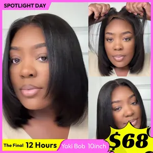 UNice Glueless Yaki Straight Short Bob Wig with Drawstring Pre-cut 7x5 HD Lace Human Hair Wigs with Bleached Knots Beginner Friendly Natural Hairline #SpotlightDay#Summervibes