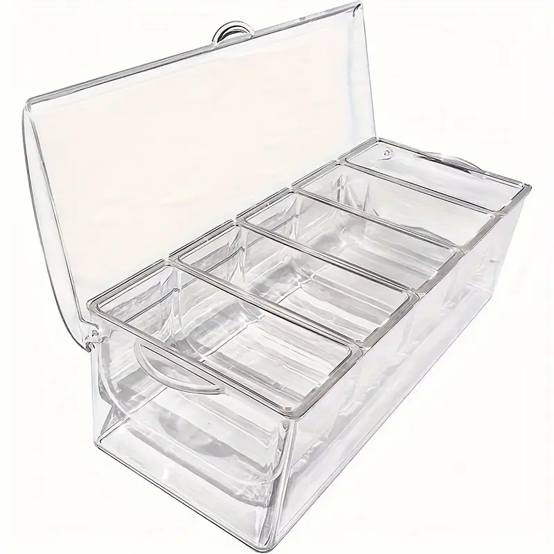 Chilled Condiment Server Tray, Bar Fruit Caddy with Lid And 5 Removable Compartments, Clear Ice Condiment Serving Tray for Party, Toppings Bar Container, Garnish