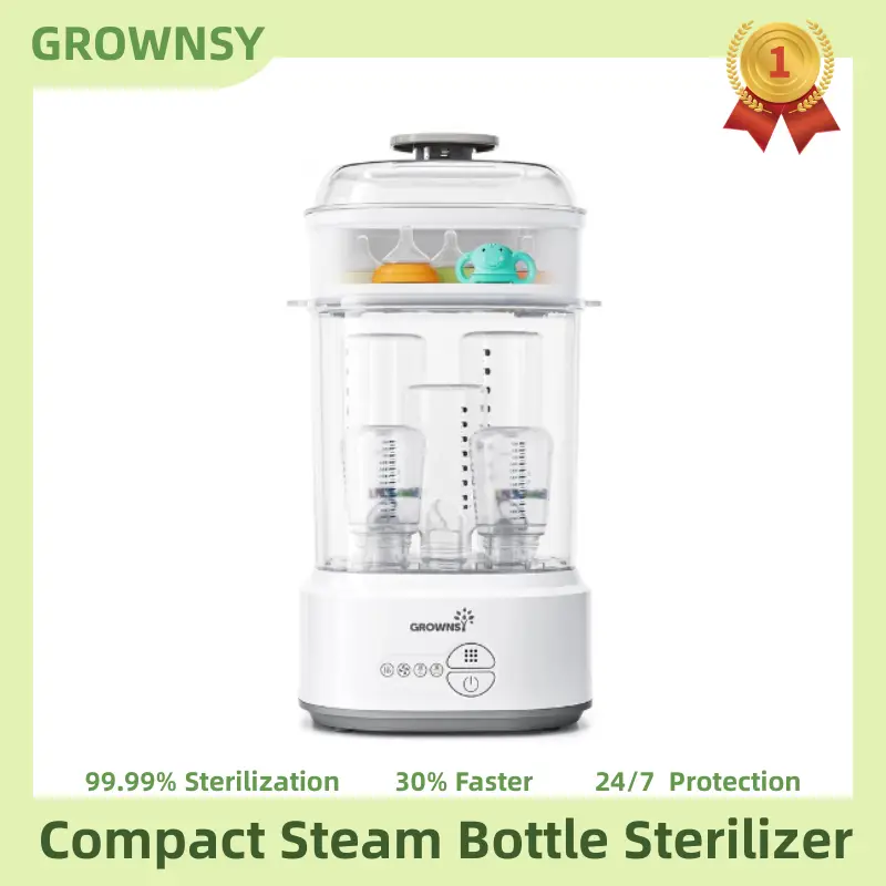 Grownsy Bottle Sterilizer and Dryer, Electric Steam Sterilizer for all Bottles, Nipples and Pump Parts, BPA Free Compact,Bottle Washer