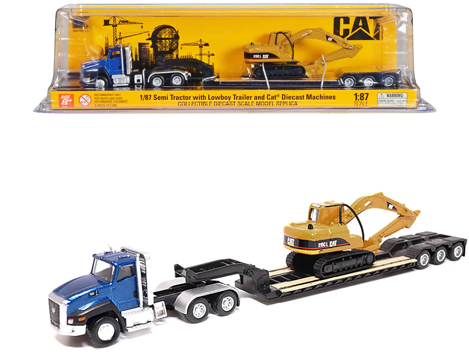 CAT Caterpillar CT660 Day Cab Tractor Blue Met w/Trailer & CAT 315C L Hydraulic Excavator 1/87 Diecast Model by Diecast Masters