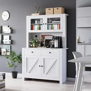 Versatile Kitchen Food Cabinet with Adjustable Shelves Spacious Countertop and Sturdy Construction White