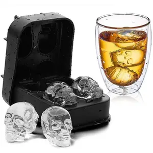 Skull Shaped Ice Cube Mold, 1 Count 4-grid Silicone Ice Cube Mold, Creative Ice Cube Maker for Home Kitchen Party Bar, Ice Molds, Ice Cube Tray
